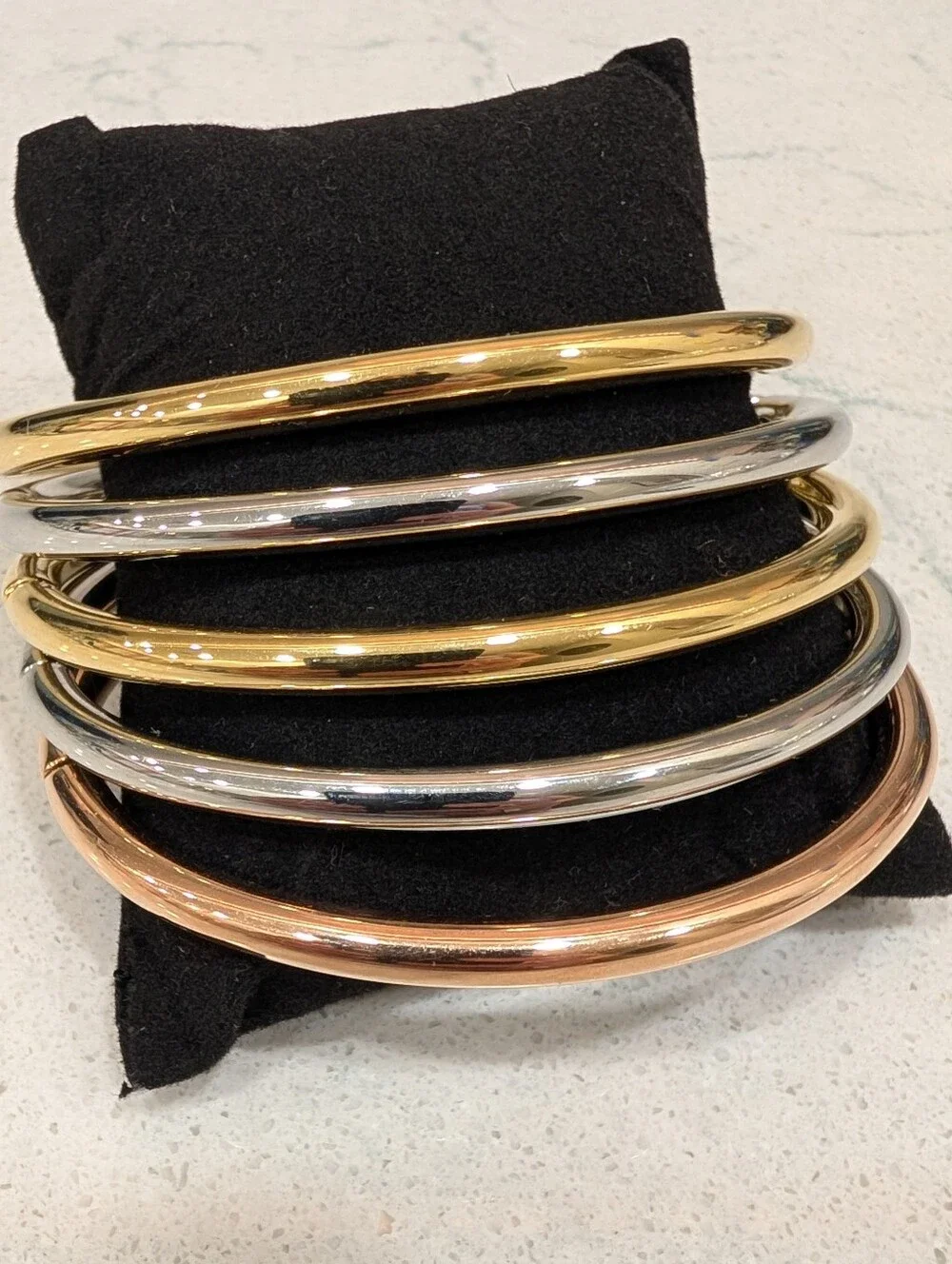 Milor Stainless Steel Tri-Tone Bangle Bracelet Set Of 5